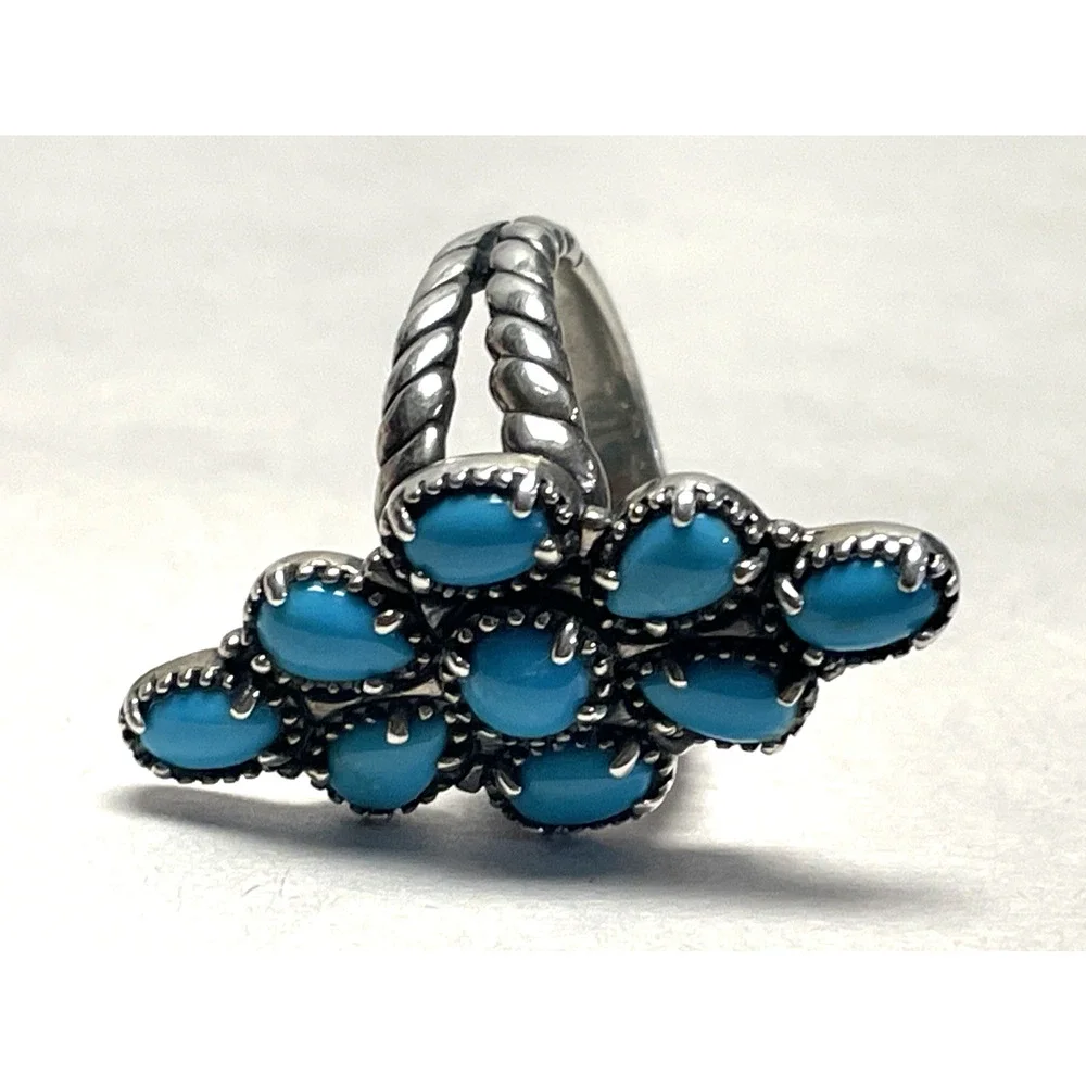 Carolyn Pollack 925 Sterling Silver Turquoise Cluster Ring Size 7.75 Statement